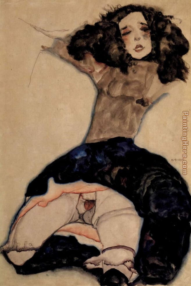 Black haired girl with high skirt painting - Egon Schiele Black haired girl with high skirt art painting
